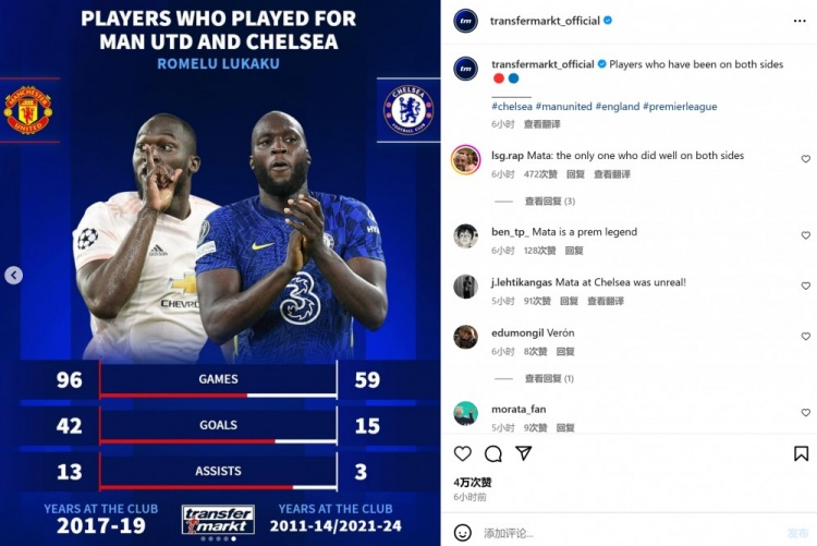 德转盘点曾在曼联&切尔西均效力球员:芒特、卢卡库、马塔在列